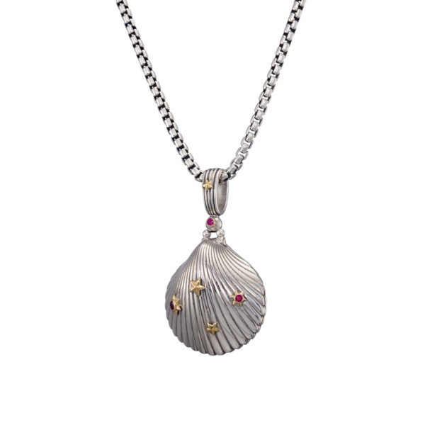 Seashell Locket Pendant in 18k Gold and Silver 3431 ruby