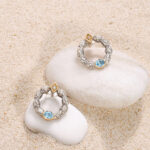 Small Circle Stud Earrings with 18k Gold and Silver-10006 blue