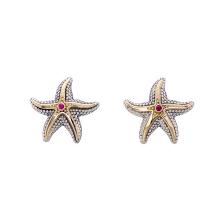 Starfish Big stud Earrings in 18k Yellow Gold and Silver