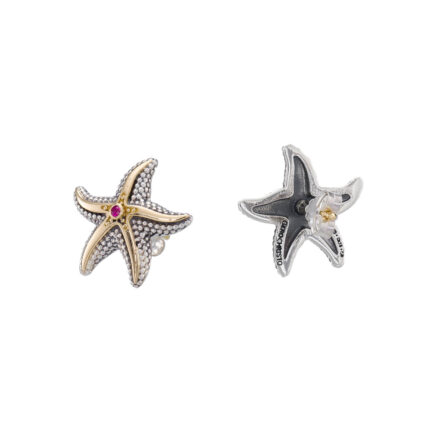 Starfish Big stud Earrings in 18k Yellow Gold and Silver