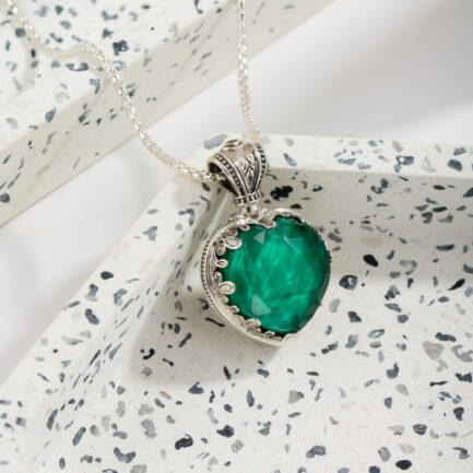 Heart Color Pendant in Sterling Silver Malachite