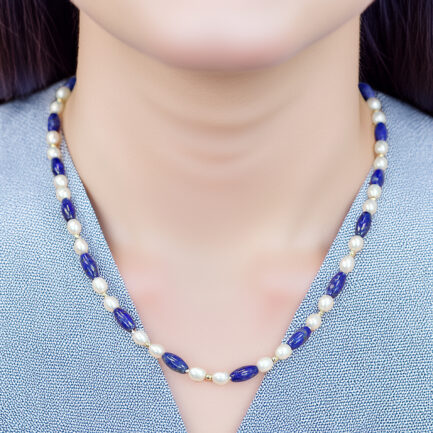 Necklace Fresh Water Pearl and lapis lazuli 5-9mm