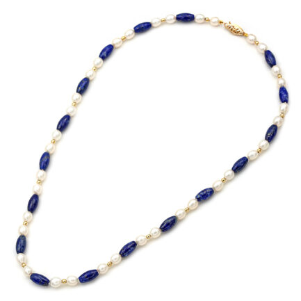 Necklace Fresh Water Pearl and lapis lazuli 5-9mm