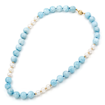 Necklace with Aquamarine and Pearls K14 N153271-PE a