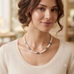 Pearl Necklace with London Blue Topaz and 14K Gold