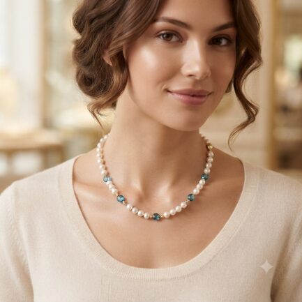 Pearl necklace 7-8mm and London Blue topaz