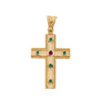 14k Gold Byzantine Cross with Multi Stones