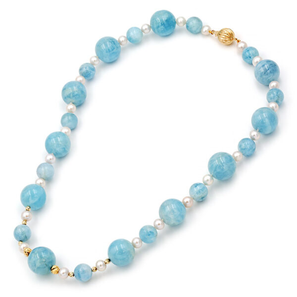 Necklace with Aquamarine and Pearls K14