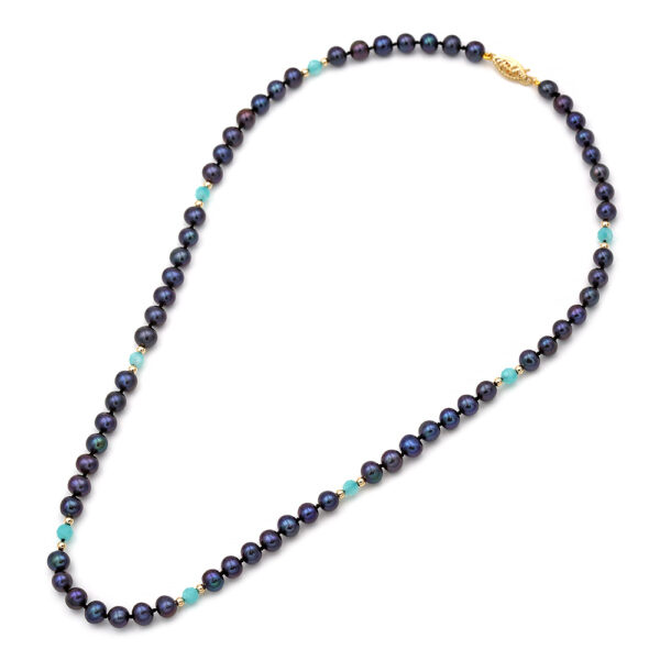 Black Pearl 5.0-5.5mm and Amazonite K14 necklace