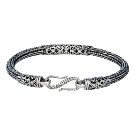 Braided Floral Chain Bracelet in Sterling Silver