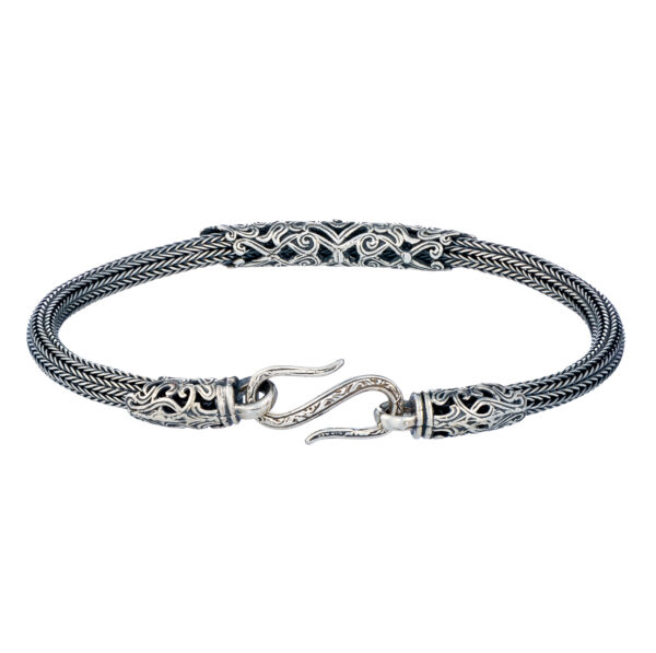 Braided Floral Chain Bracelet in Sterling Silver