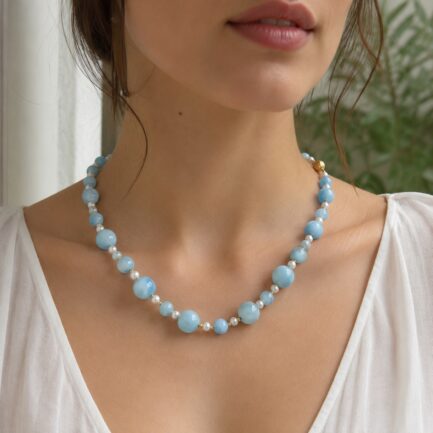Necklace with Aquamarine and Pearls