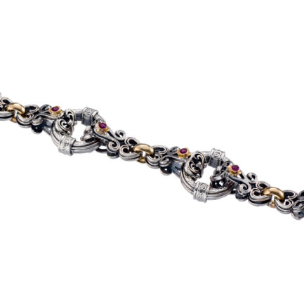 Vintage Floral Bracelet with Rubies in Gold & Silver