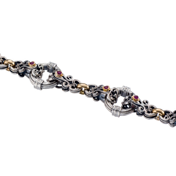 Vintage Floral Bracelet with Rubies in Gold & Silver