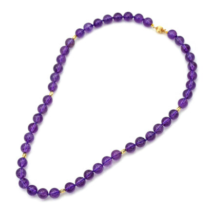 Amethyst Necklace Beads 8mm in k14 Gold