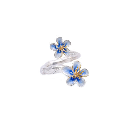 Blue Flower Silver Enamel Ring