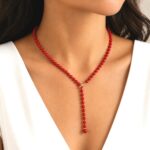 Necklace Red Coral Bead Station 6-8mm in 14k Gold