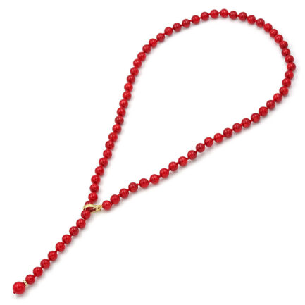 Necklace Red Coral Bead Station 6-8mm in 14k Gold