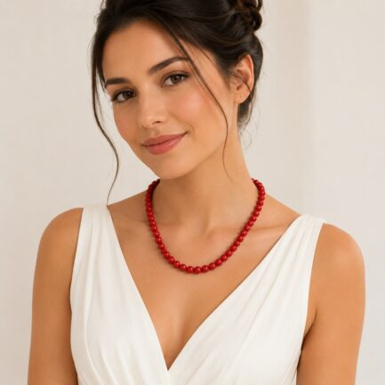 Necklace Red Coral Beads 8mm in k14