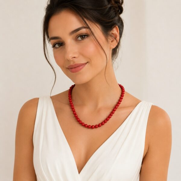 Necklace Red Coral Beads 8mm in k14