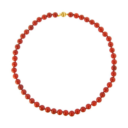 Necklace Red Coral Beads 8mm in k14