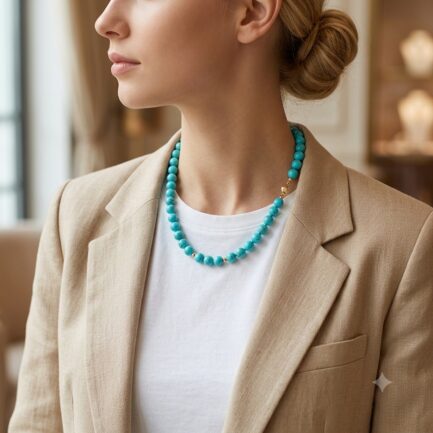 Necklace Turquoise 8mm Bead Station in 14k Yellow Gold