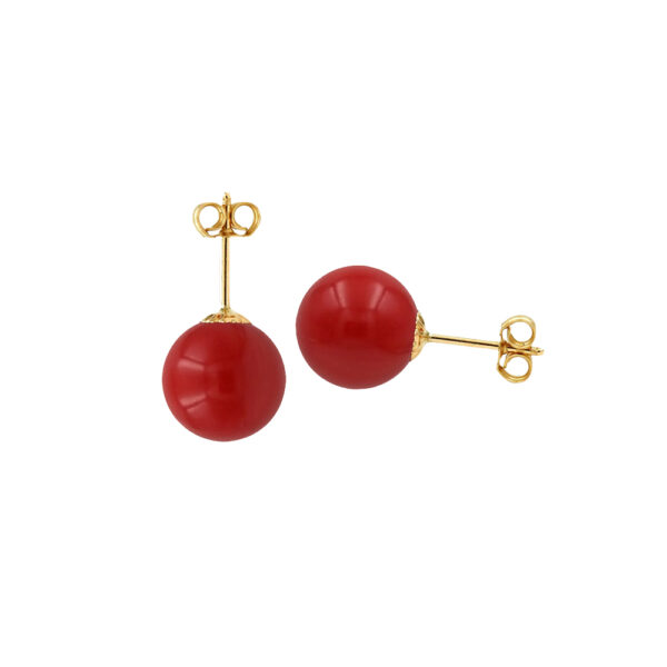 Red Coral 10mm Ball Stud Earrings