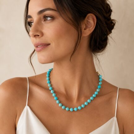 Turquoise necklace 8.0mm and hematite 14k